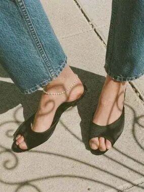 DÔEN Callie Mules Black Satin Size 37.5